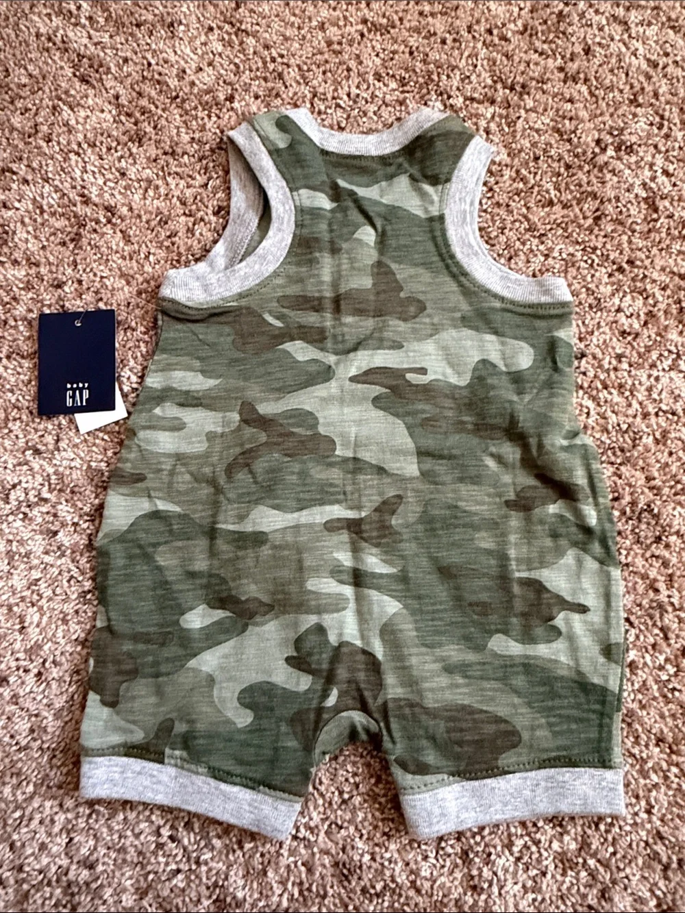 GAP Baby Camouflage Sleeveless Romper in Green